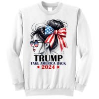 Trump 2024 Take America Back Messy Bun Girl American Flag Long Sleeve Sweatshirt