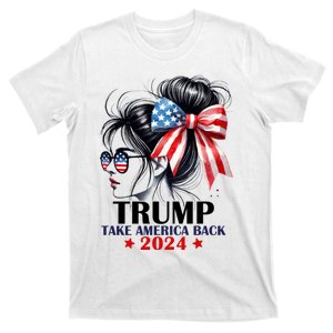 Trump 2024 Take America Back Messy Bun Girl American Flag Long Sleeve T-Shirt