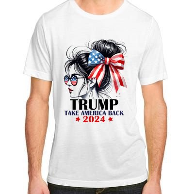 Trump 2024 Take America Back Messy Bun Girl American Flag Long Sleeve Adult ChromaSoft Performance T-Shirt