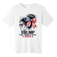 Trump 2024 Take America Back Messy Bun Girl American Flag Long Sleeve Tall Fusion ChromaSoft Performance T-Shirt