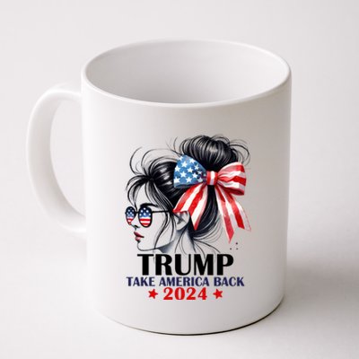 Trump 2024 Take America Back Messy Bun Girl American Flag Long Sleeve Coffee Mug