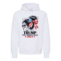 Trump 2024 Take America Back Messy Bun Girl American Flag Long Sleeve Premium Hoodie