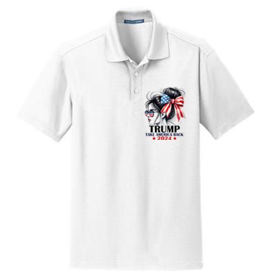 Trump 2024 Take America Back Messy Bun Girl American Flag Long Sleeve Dry Zone Grid Polo