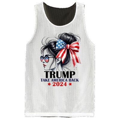 Trump 2024 Take America Back Messy Bun Girl American Flag Long Sleeve Mesh Reversible Basketball Jersey Tank