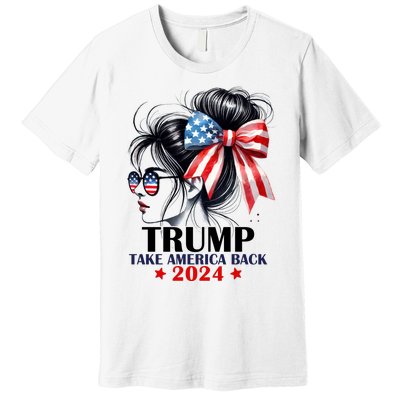 Trump 2024 Take America Back Messy Bun Girl American Flag Long Sleeve Premium T-Shirt