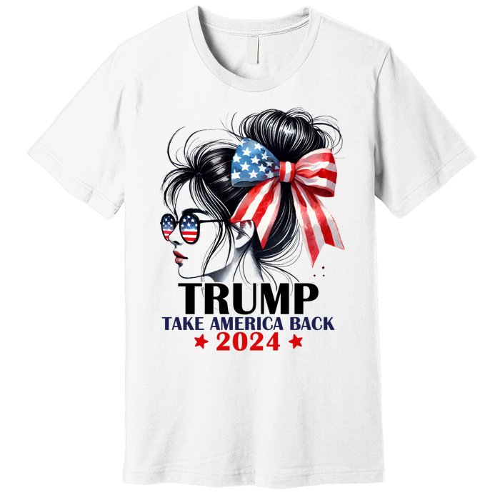 Trump 2024 Take America Back Messy Bun Girl American Flag Long Sleeve Premium T-Shirt