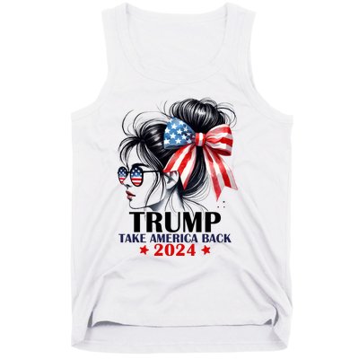 Trump 2024 Take America Back Messy Bun Girl American Flag Long Sleeve Tank Top