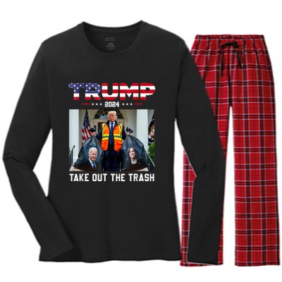 Trump 2024 Take Out The Trash Funny Trump Garbage Man Women's Long Sleeve Flannel Pajama Set 