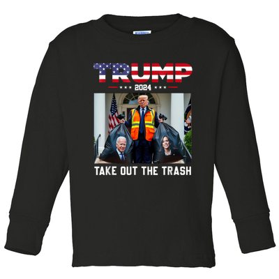 Trump 2024 Take Out The Trash Funny Trump Garbage Man Toddler Long Sleeve Shirt