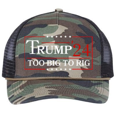 Trump 2024 Too Big To Rig Retro Rope Trucker Hat Cap