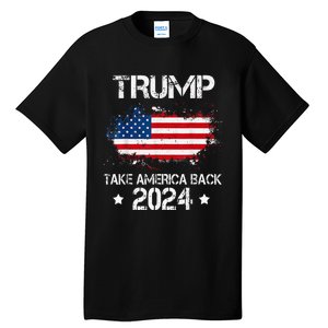 Trump 2024 Take America Back American Flag Election Tall T-Shirt