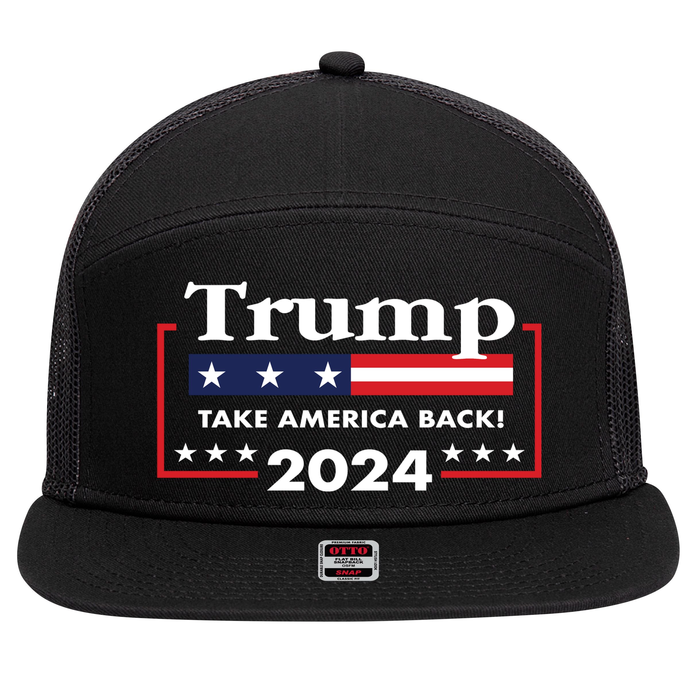 Trump 2024 Take America Back 7 Panel Mesh Trucker Snapback Hat