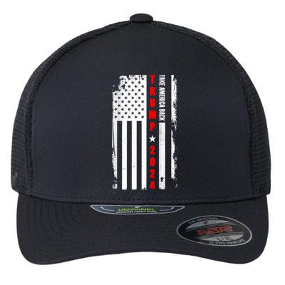 Trump 2024 Take America Back USA Flag Flexfit Unipanel Trucker Cap