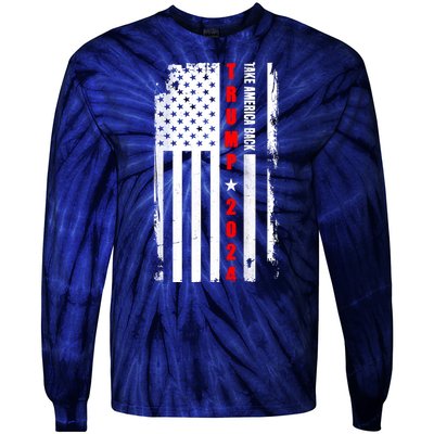 Trump 2024 Take America Back USA Flag Tie-Dye Long Sleeve Shirt