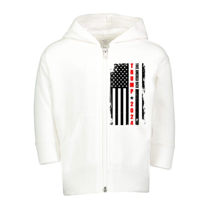 Trump 2024 Take America Back USA Flag Toddler Zip Fleece Hoodie