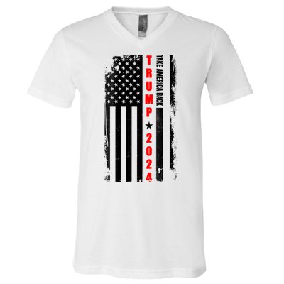 Trump 2024 Take America Back USA Flag V-Neck T-Shirt