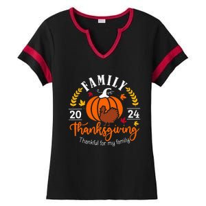 Thanksgiving 2024 Thankful For My Family Turkey Pumpkin Ladies Halftime Notch Neck Tee