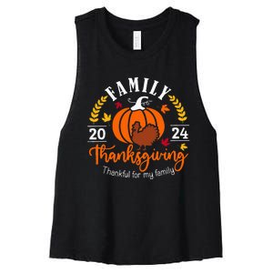 Thanksgiving 2024 Thankful For My Family Turkey Pumpkin Women's Racerback Cropped Tank