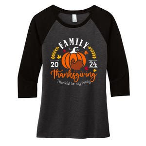 Thanksgiving 2024 Thankful For My Family Turkey Pumpkin Women's Tri-Blend 3/4-Sleeve Raglan Shirt