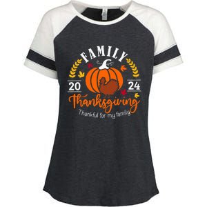 Thanksgiving 2024 Thankful For My Family Turkey Pumpkin Enza Ladies Jersey Colorblock Tee