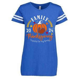 Thanksgiving 2024 Thankful For My Family Turkey Pumpkin Enza Ladies Jersey Football T-Shirt