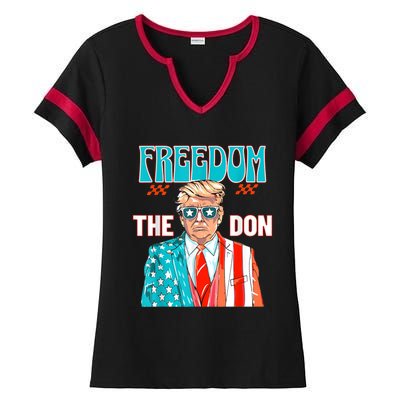 Trump 2024 Take America Back Daddys Home Trump 2024 Ladies Halftime Notch Neck Tee