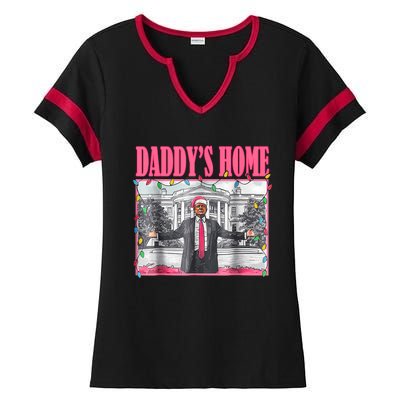 Trump 2024 Take America Back Daddys Home Christmas Ladies Halftime Notch Neck Tee