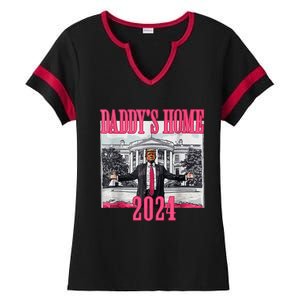 Trump 2024 Take America Back Daddys Home Trump 2024 Ladies Halftime Notch Neck Tee