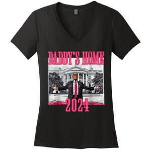 Trump 2024 Take America Back Daddys Home Trump 2024 Women's V-Neck T-Shirt