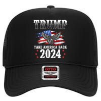 Trump 2024 Take America Back Grunge High Crown Mesh Back Trucker Hat