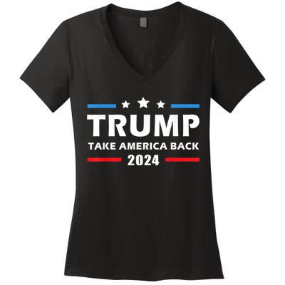 Trump 2024 Take America Back Election Patriotic Second Term Women's V-Neck T-Shirt