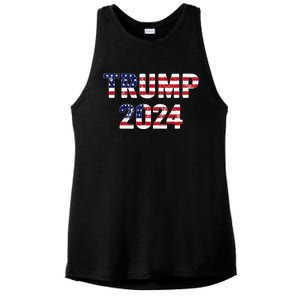 Trump 2024 Take America Back American Flag Trump 2024 Ladies PosiCharge Tri-Blend Wicking Tank