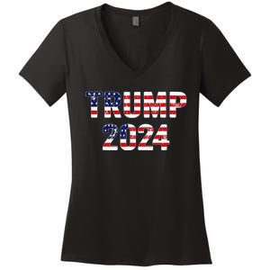 Trump 2024 Take America Back American Flag Trump 2024 Women's V-Neck T-Shirt