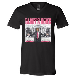 Trump 2024 Take America Back DaddyS Home Trump Pink 2024 V-Neck T-Shirt