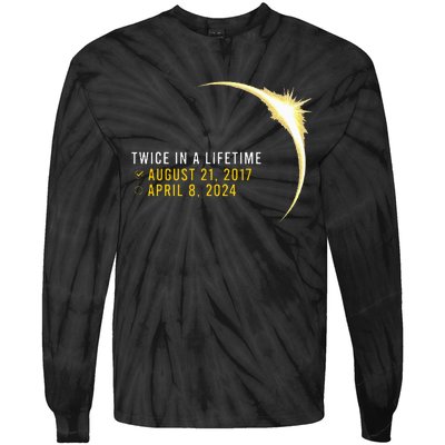 Totality 24 Twice In A Lifetime Total Solar Eclipse 2024 Tie-Dye Long Sleeve Shirt