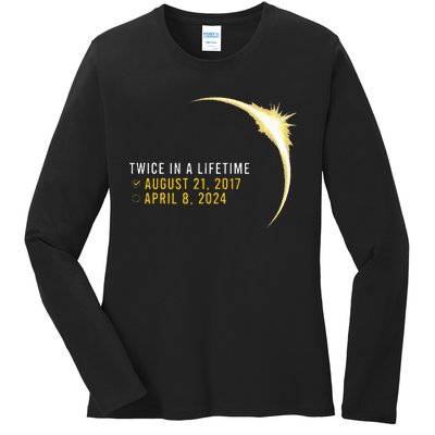 Totality 24 Twice In A Lifetime Total Solar Eclipse 2024 Ladies Long Sleeve Shirt