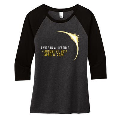 Totality 24 Twice In A Lifetime Total Solar Eclipse 2024 Women's Tri-Blend 3/4-Sleeve Raglan Shirt