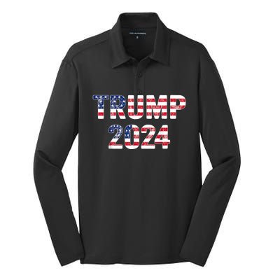 Trump 2024 Take America Back American Flag Trump 2024 Silk Touch Performance Long Sleeve Polo