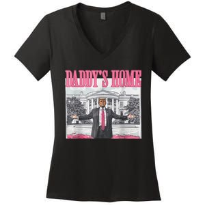 Trump 2024 Take America Back DaddyS Home Trump Pink 2024 Women's V-Neck T-Shirt