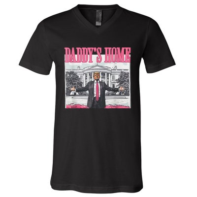 Trump 2024 Take America Back DaddyS Home Trump Pink 2024 V-Neck T-Shirt