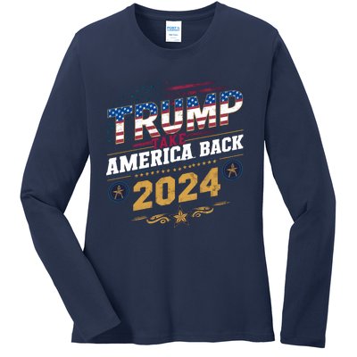 Trump 2024 Take America Back Vintage Style Ladies Long Sleeve Shirt