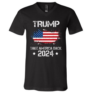 Trump 2024 Take America Back American Flag Election V-Neck T-Shirt