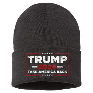 Trump 2024 Take America Back Us American Flag President Sustainable Knit Beanie