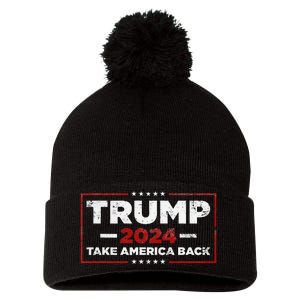 Trump 2024 Take America Back Us American Flag President Pom Pom 12in Knit Beanie