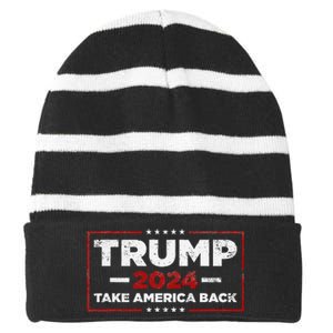 Trump 2024 Take America Back Us American Flag President Striped Beanie with Solid Band