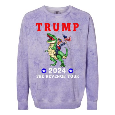 Trump 2024 The Revenge Riding Dinosaur American Flag Colorblast Crewneck Sweatshirt