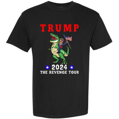 Trump 2024 The Revenge Riding Dinosaur American Flag Garment-Dyed Heavyweight T-Shirt