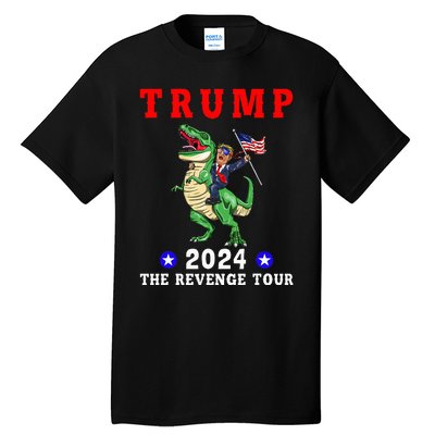 Trump 2024 The Revenge Riding Dinosaur American Flag Tall T-Shirt