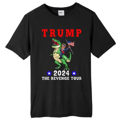 Trump 2024 The Revenge Riding Dinosaur American Flag Tall Fusion ChromaSoft Performance T-Shirt