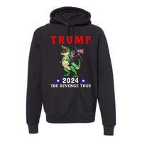 Trump 2024 The Revenge Riding Dinosaur American Flag Premium Hoodie